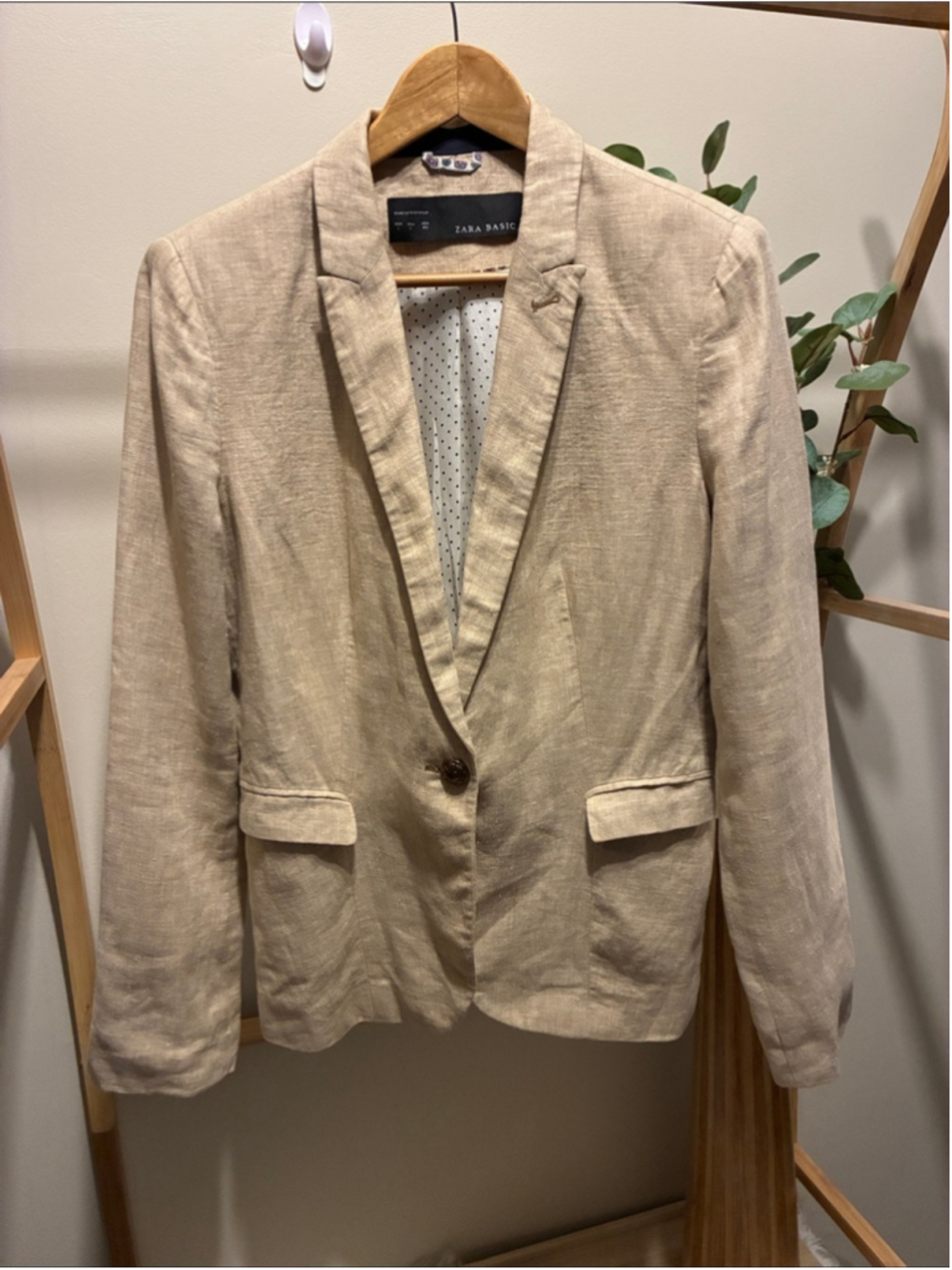 Zara Beige Linen-Blend Blazer